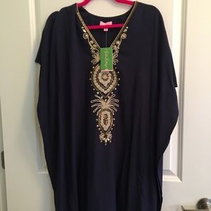 Lilly Pulitzer Navy Gold Chai Caftan Dress NWT